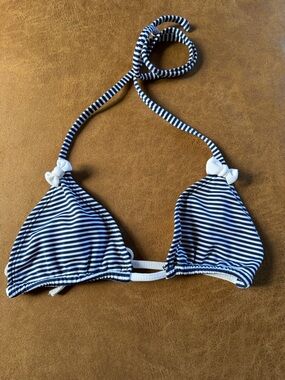 Navy & White Striped Triangle Bikini Top Small